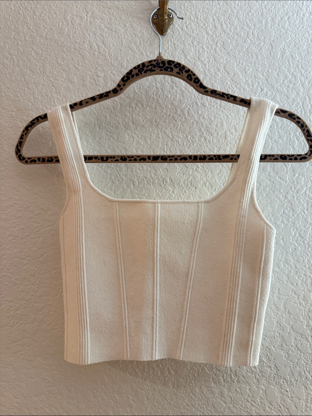 All:Row Rach Top Cream Ribbed Square-Neck Crop Tank - Picture 1 of 7